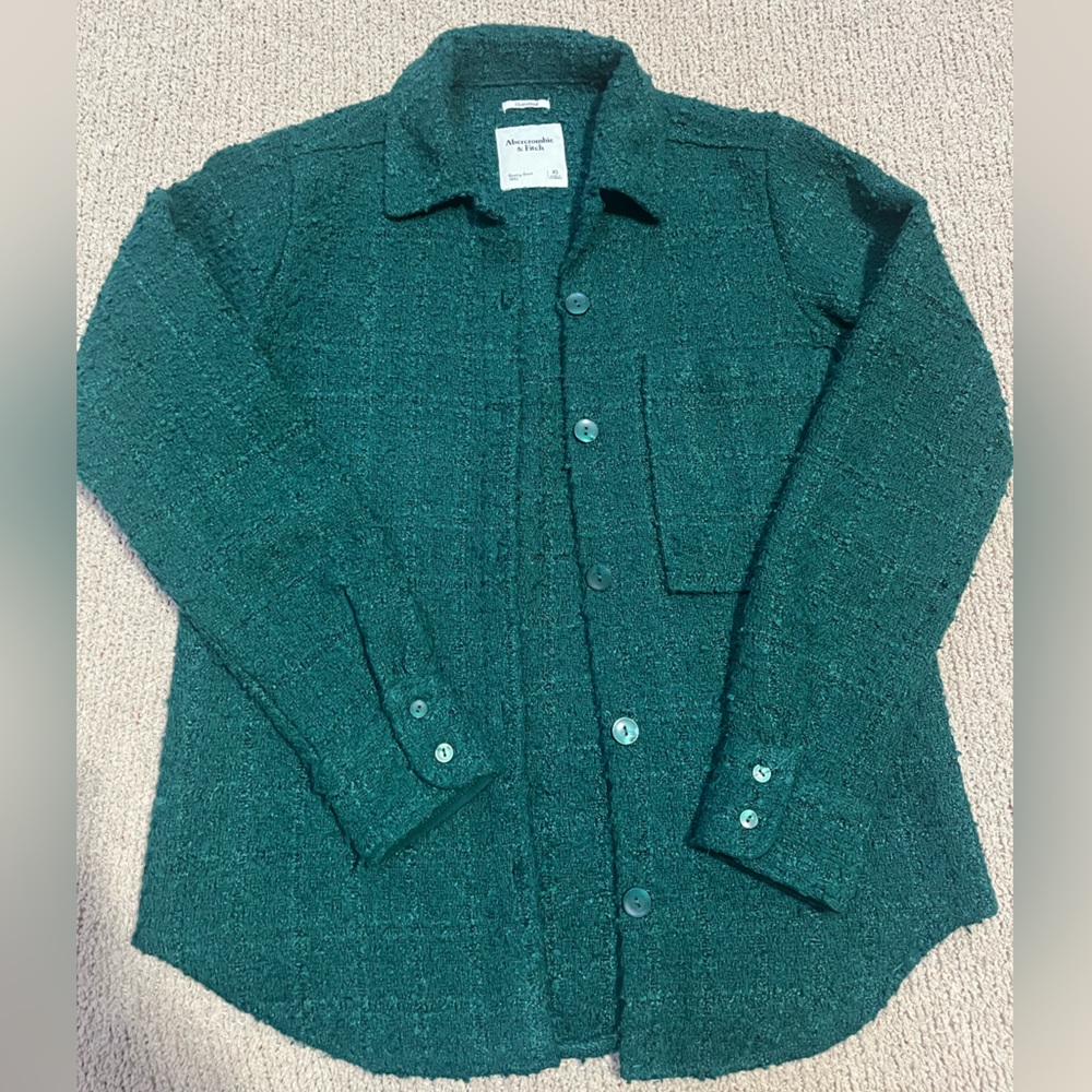 Abercrombie & Fitch XS Oversized Emerald Textured Sweater Button Front - Picture 4 of 8